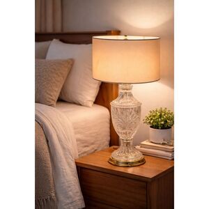 Vintage Cut Glass Table Lamp with Drum Shade